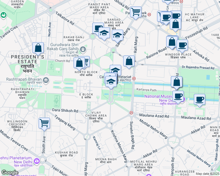 map of restaurants, bars, coffee shops, grocery stores, and more near in New Delhi