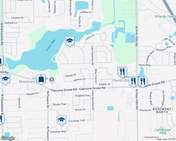 map of restaurants, bars, coffee shops, grocery stores, and more near 5602 Westview Drive in Orlando