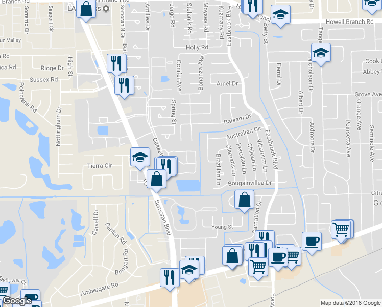 map of restaurants, bars, coffee shops, grocery stores, and more near 3335 Hamlet Loop in Winter Park