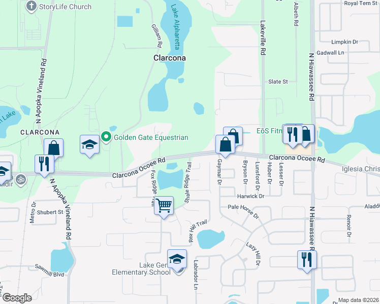 map of restaurants, bars, coffee shops, grocery stores, and more near 7209 Rundleway Court in Orlando