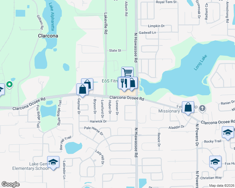 map of restaurants, bars, coffee shops, grocery stores, and more near 7075 Clarcona Ocoee Road in Orlando