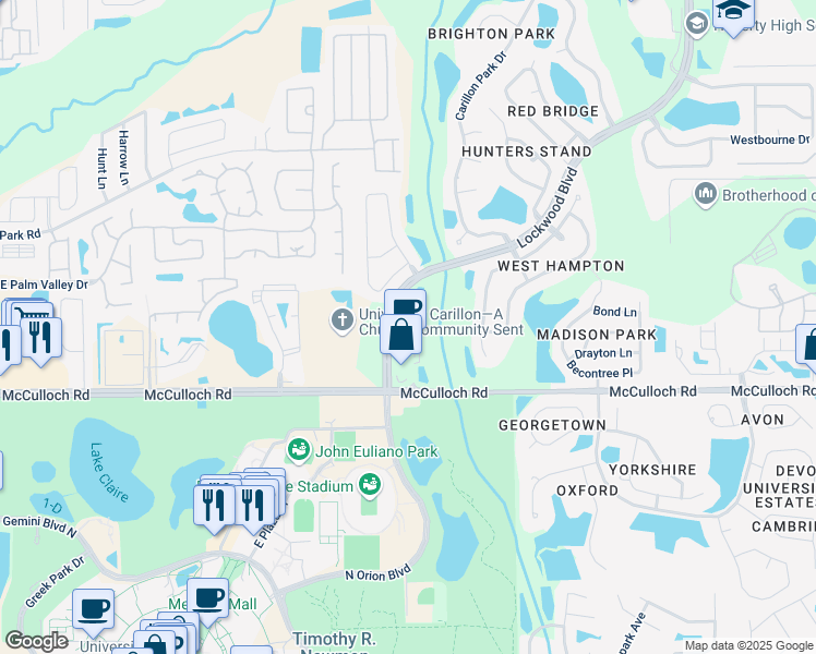 map of restaurants, bars, coffee shops, grocery stores, and more near 1680 McCulloch Road in Oviedo