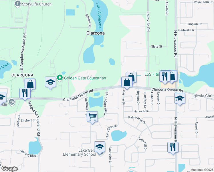 map of restaurants, bars, coffee shops, grocery stores, and more near 7209 Rundleway Court in Orlando