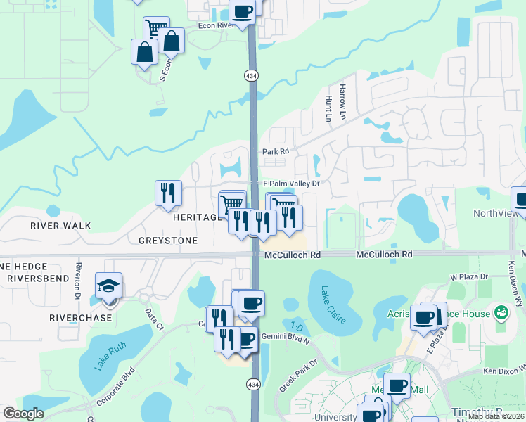 map of restaurants, bars, coffee shops, grocery stores, and more near 4200 Alafaya Trail in Oviedo