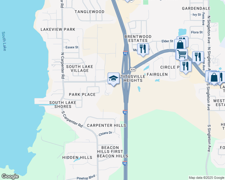 map of restaurants, bars, coffee shops, grocery stores, and more near 3755 Garden Street in Titusville