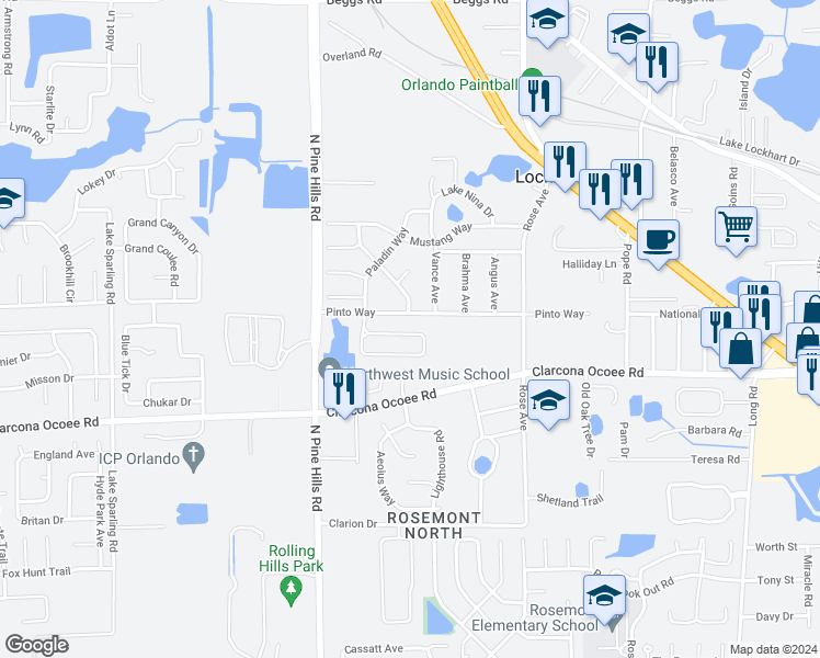 map of restaurants, bars, coffee shops, grocery stores, and more near 5318 Regal Oak Circle in Orlando