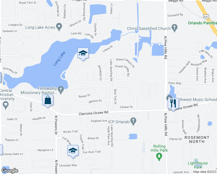 map of restaurants, bars, coffee shops, grocery stores, and more near 5601 Westview Drive in Orlando