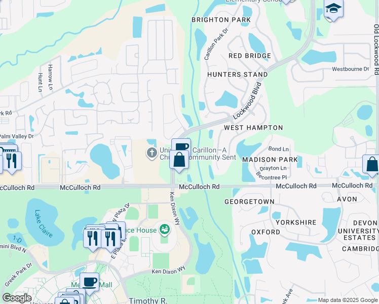 map of restaurants, bars, coffee shops, grocery stores, and more near 1680 McCulloch Road in Oviedo