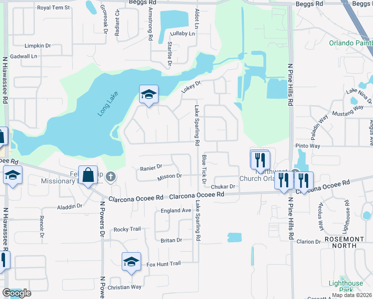 map of restaurants, bars, coffee shops, grocery stores, and more near 5602 Westview Drive in Orlando