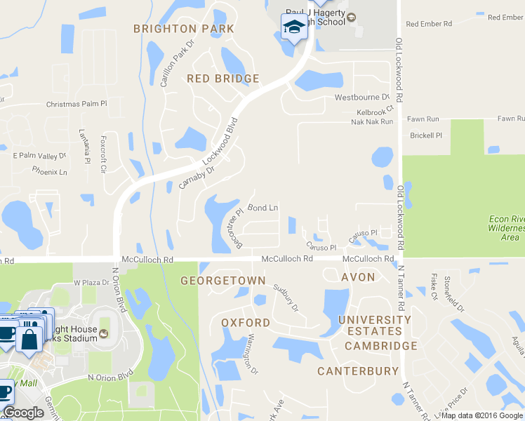 map of restaurants, bars, coffee shops, grocery stores, and more near 4535 Bond Lane in Oviedo