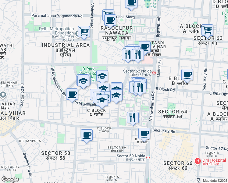 map of restaurants, bars, coffee shops, grocery stores, and more near in Noida