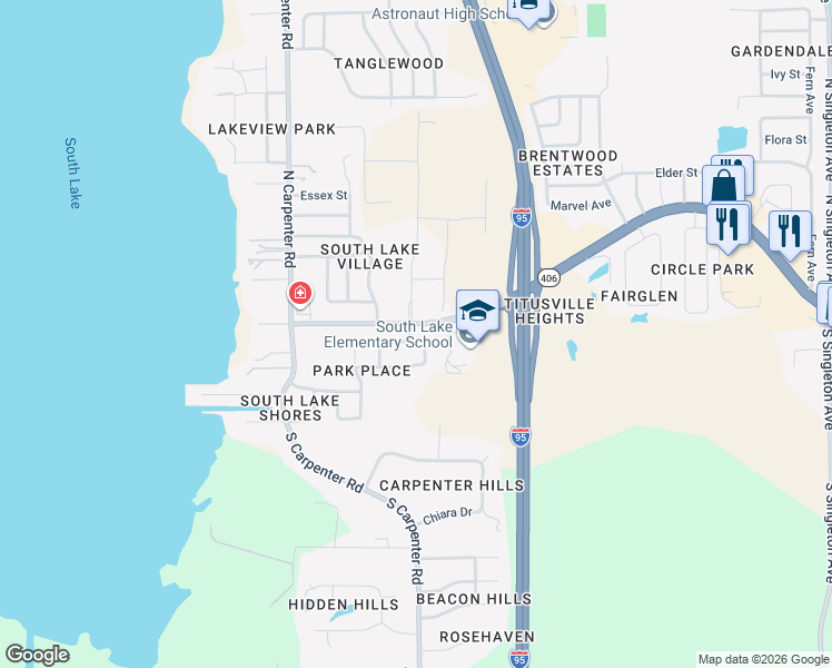 map of restaurants, bars, coffee shops, grocery stores, and more near 3709 Ventnor Drive in Titusville