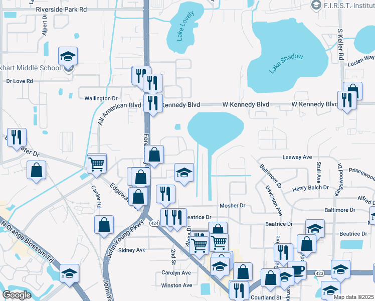 map of restaurants, bars, coffee shops, grocery stores, and more near 2213 Weston Point Drive in Orlando