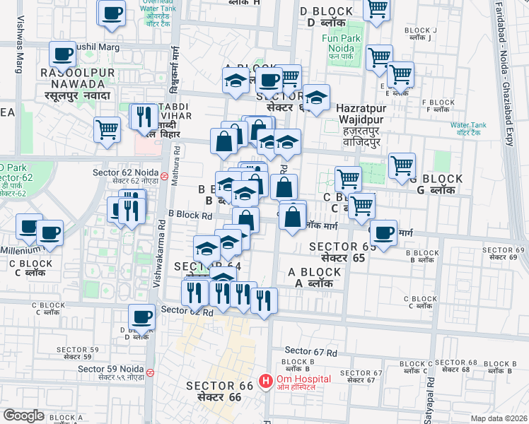 map of restaurants, bars, coffee shops, grocery stores, and more near in Noida
