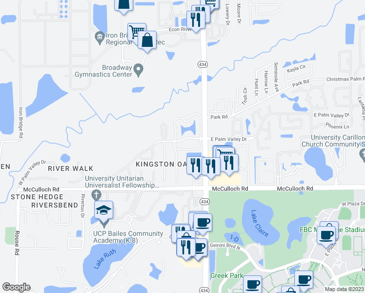 map of restaurants, bars, coffee shops, grocery stores, and more near 164 Reserve Circle in Oviedo