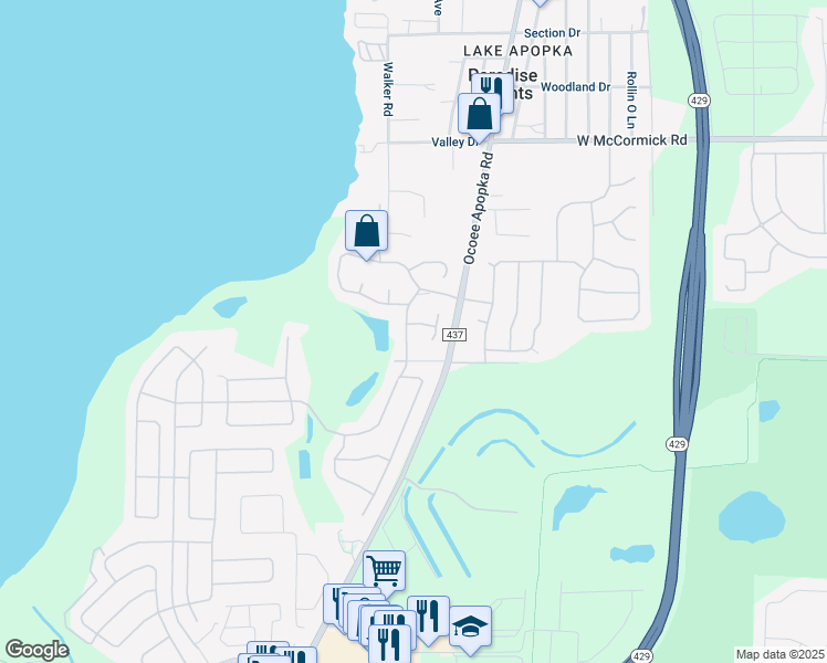 map of restaurants, bars, coffee shops, grocery stores, and more near 3193 Farland Drive in Ocoee