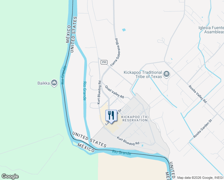 map of restaurants, bars, coffee shops, grocery stores, and more near 192 Quail Valley Road in Eagle Pass