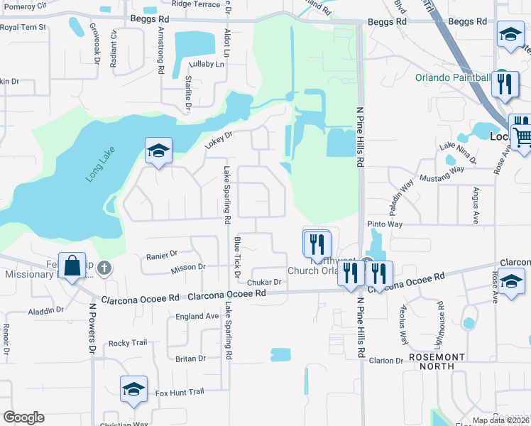 map of restaurants, bars, coffee shops, grocery stores, and more near 5513 Grand Canyon Drive in Orlando