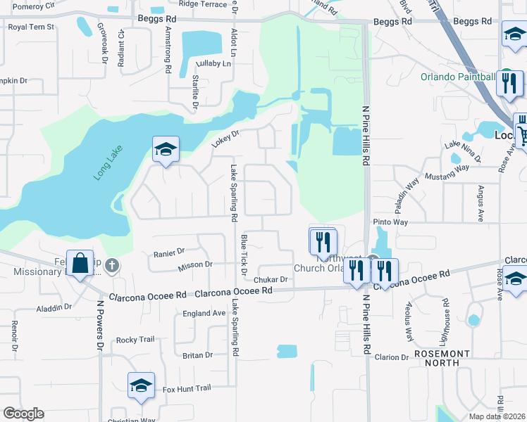 map of restaurants, bars, coffee shops, grocery stores, and more near 5513 Grand Canyon Drive in Orlando