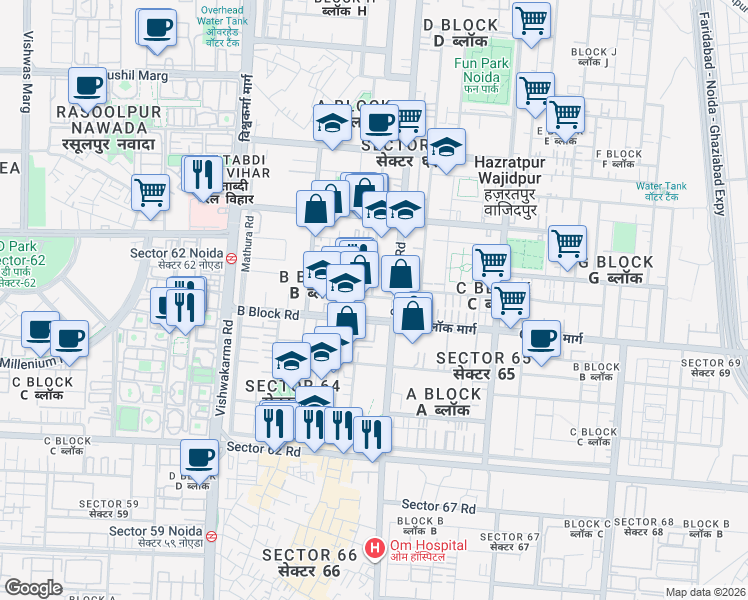 map of restaurants, bars, coffee shops, grocery stores, and more near in Noida
