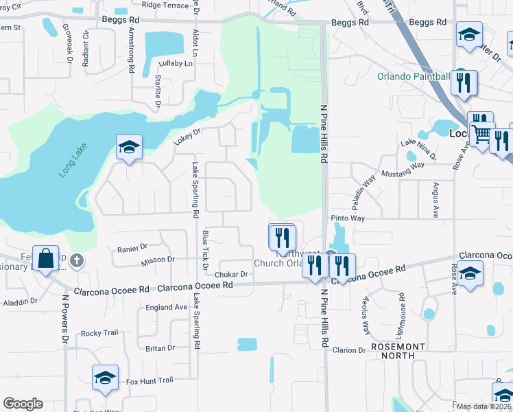 map of restaurants, bars, coffee shops, grocery stores, and more near 5644 Grand Canyon Drive in Orlando