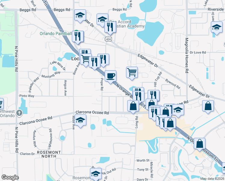 map of restaurants, bars, coffee shops, grocery stores, and more near 3515 Tarpon Drive in Orlando