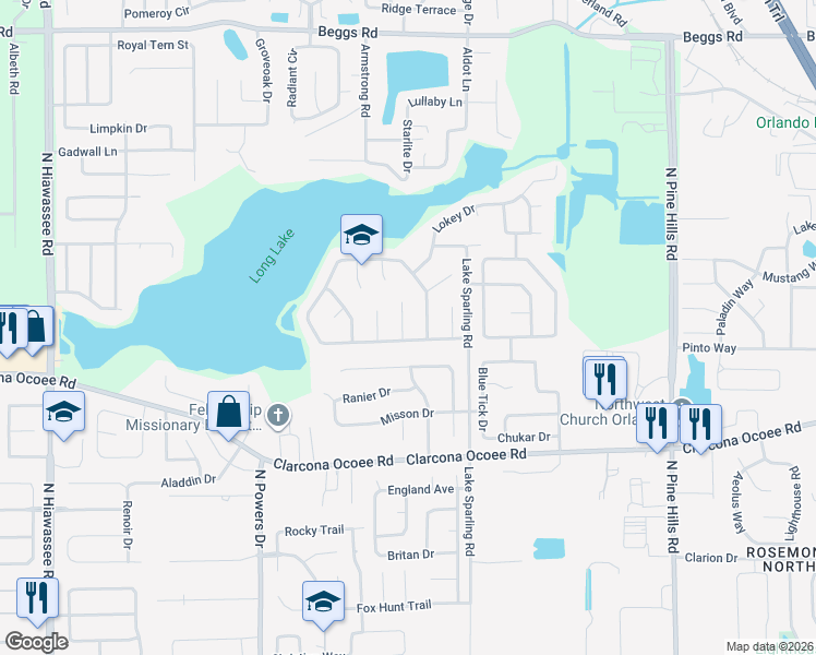 map of restaurants, bars, coffee shops, grocery stores, and more near 5709 Lakefield Court in Orlando