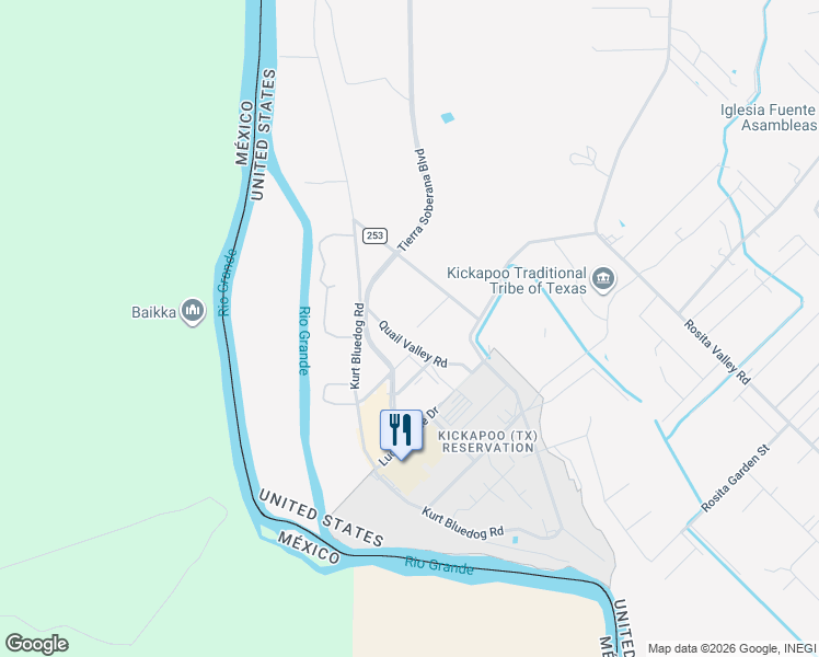 map of restaurants, bars, coffee shops, grocery stores, and more near 192 Quail Valley Road in Eagle Pass