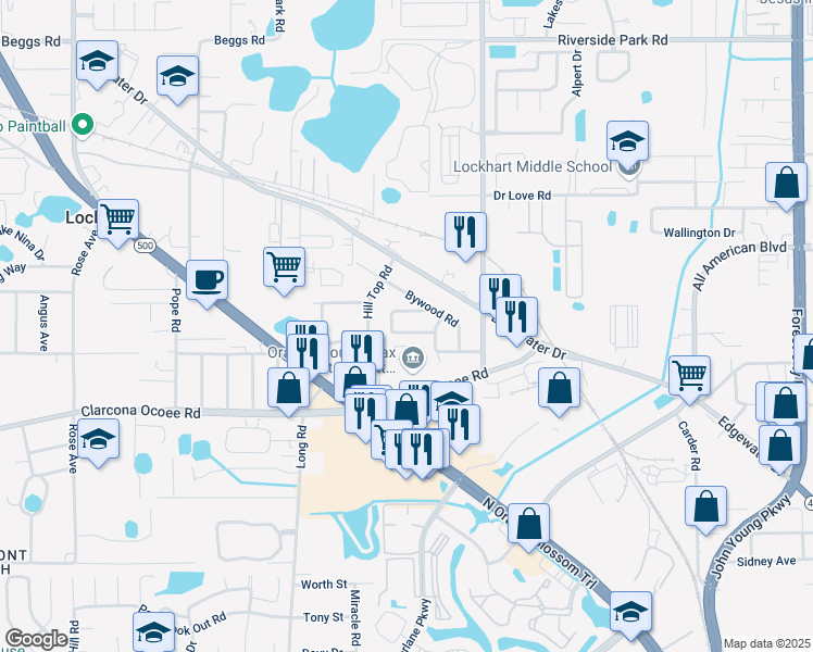 map of restaurants, bars, coffee shops, grocery stores, and more near 4121 Caywood Circle in Orlando