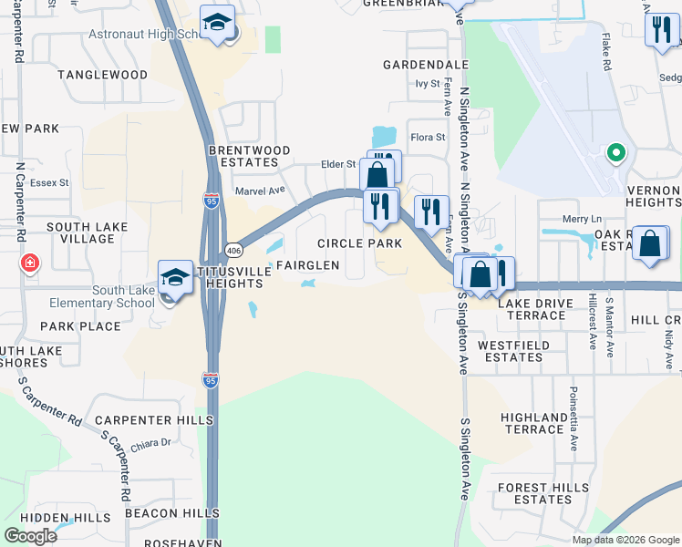 map of restaurants, bars, coffee shops, grocery stores, and more near 20 West Towne Place in Titusville