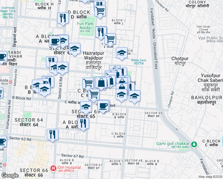 map of restaurants, bars, coffee shops, grocery stores, and more near in Noida