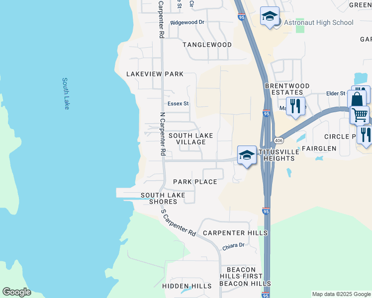 map of restaurants, bars, coffee shops, grocery stores, and more near 60 Sky Lane in Titusville