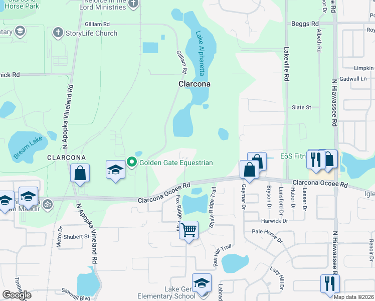 map of restaurants, bars, coffee shops, grocery stores, and more near 7711 Clarcona Ocoee Road in Orlando
