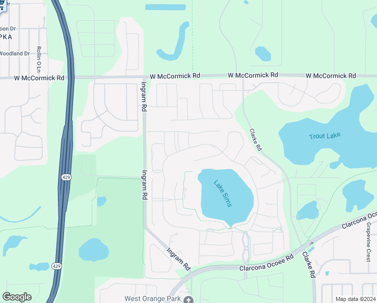 map of restaurants, bars, coffee shops, grocery stores, and more near 2106 Lake Sims Parkway in Ocoee