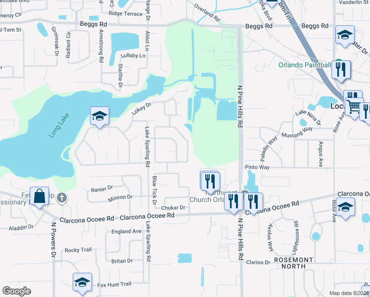 map of restaurants, bars, coffee shops, grocery stores, and more near 5644 Grand Canyon Drive in Orlando