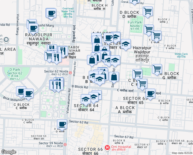 map of restaurants, bars, coffee shops, grocery stores, and more near in Noida