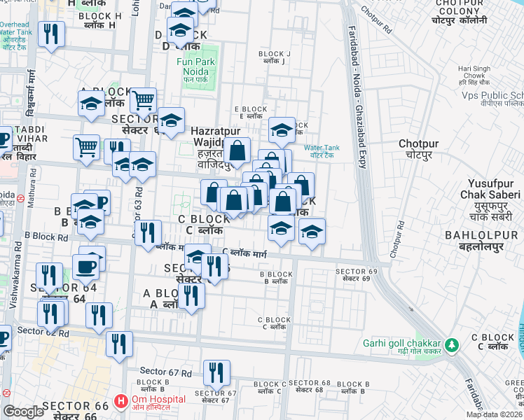 map of restaurants, bars, coffee shops, grocery stores, and more near in Noida