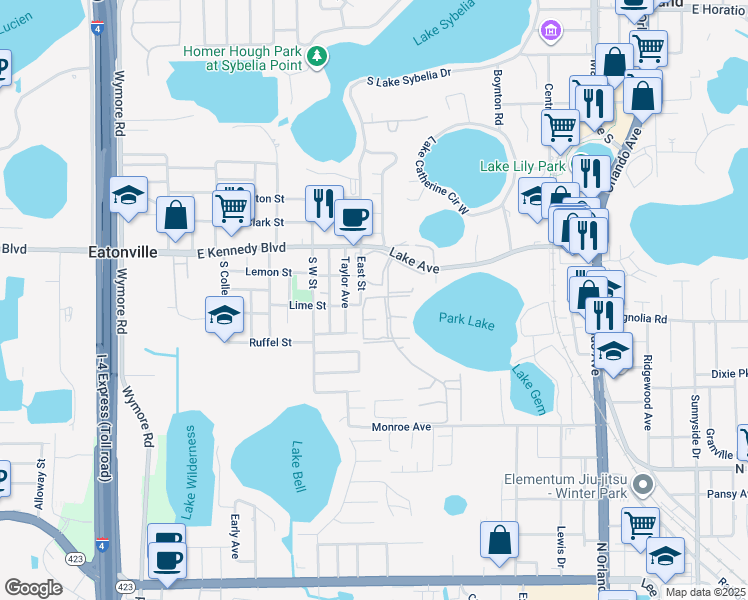 map of restaurants, bars, coffee shops, grocery stores, and more near 894 Park Lake Circle in Maitland