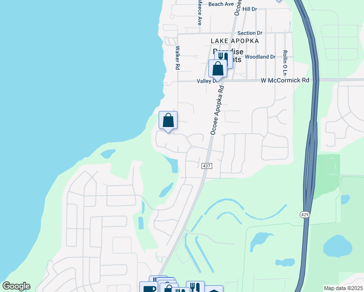 map of restaurants, bars, coffee shops, grocery stores, and more near 3295 Dozer Court in Ocoee