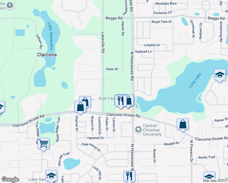 map of restaurants, bars, coffee shops, grocery stores, and more near 5897 Lakeville Road in Orlando