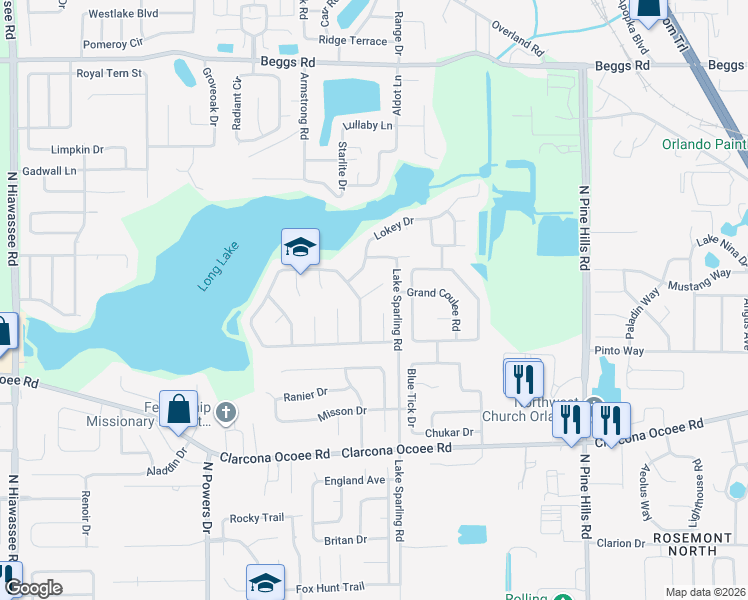 map of restaurants, bars, coffee shops, grocery stores, and more near 6022 Brookhill Court in Orlando