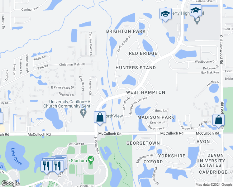 map of restaurants, bars, coffee shops, grocery stores, and more near 3569 Alcove Court in Oviedo