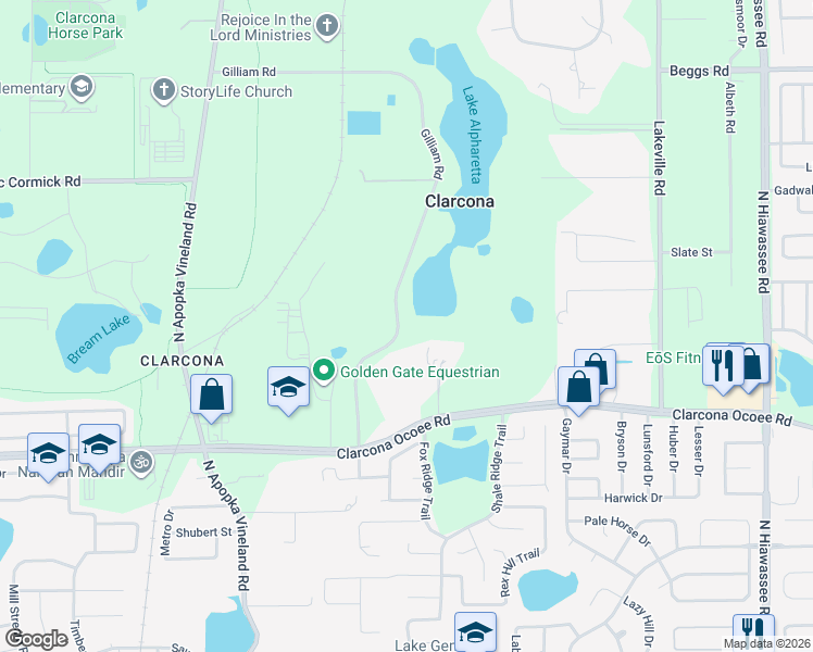 map of restaurants, bars, coffee shops, grocery stores, and more near 5815 Gilliam Road in Orlando