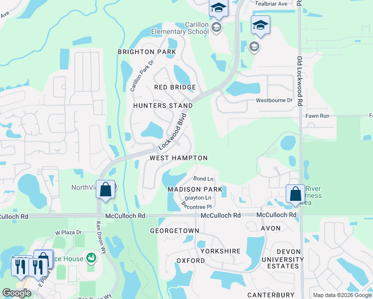 map of restaurants, bars, coffee shops, grocery stores, and more near 1432 Hampstead Terrace in Oviedo