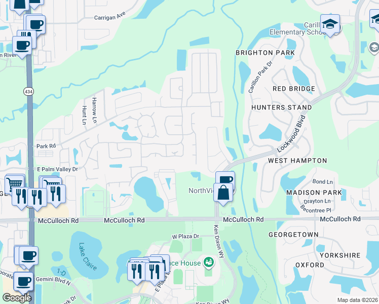 map of restaurants, bars, coffee shops, grocery stores, and more near 884 Phoenix Lane in Oviedo