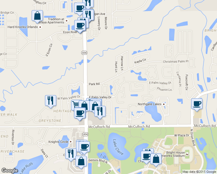 map of restaurants, bars, coffee shops, grocery stores, and more near 3829 Shaftbury Place in Oviedo
