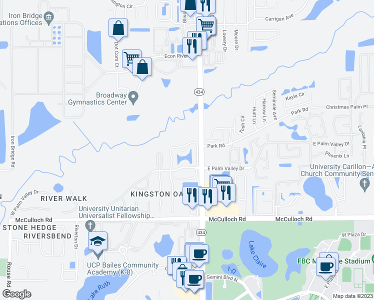 map of restaurants, bars, coffee shops, grocery stores, and more near 116 Reserve Circle in Oviedo
