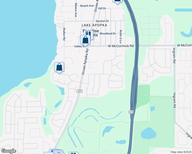 map of restaurants, bars, coffee shops, grocery stores, and more near 3337 Atmore Terrace in Ocoee