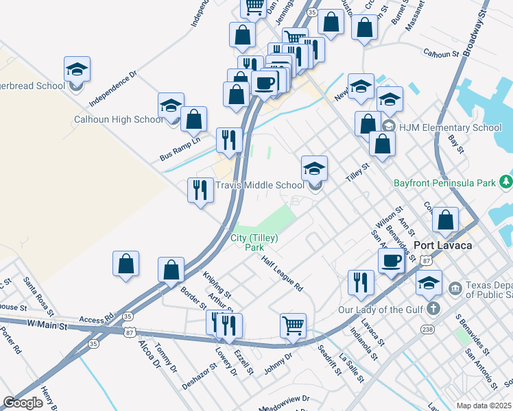 map of restaurants, bars, coffee shops, grocery stores, and more near 900 Texas 35 in Port Lavaca