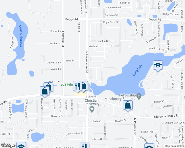 map of restaurants, bars, coffee shops, grocery stores, and more near 5913 White Egret Lane in Orlando